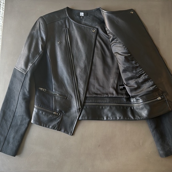 Saks fifth avenue black leather jacket - Picture 2 of 6